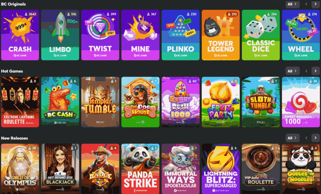 casino game selecttion at bc.game | bonuscrypto.com